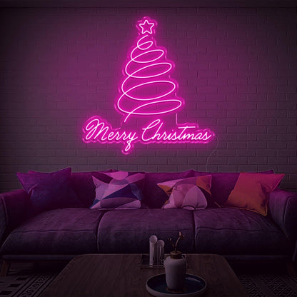 Merry Christmas Blue Spiral Tree With Star Led Neon Sign For Indoor Decor | Shineneon