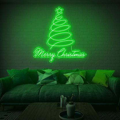 Merry Christmas Blue Spiral Tree With Star Led Neon Sign For Indoor Decor | Shineneon