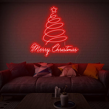 Merry Christmas Blue Spiral Tree With Star Led Neon Sign For Indoor Decor | Shineneon