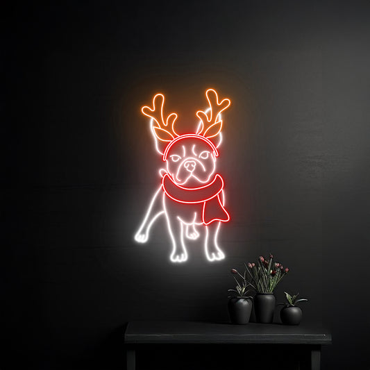 Merry Christmas Bulldog Neon Sign Christmas Room Wall Decor