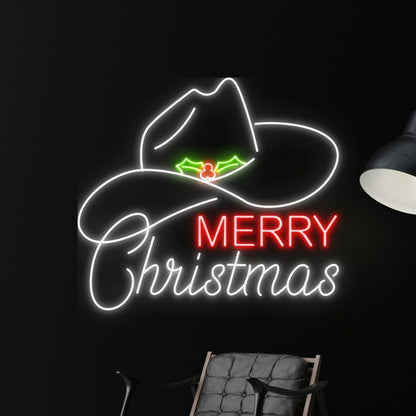 Merry Christmas Cowboy Hat Led Neon Sign Light Christmas Decor | Shineneon