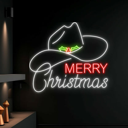 Merry Christmas Cowboy Hat Led Neon Sign Light Christmas Decor | Shineneon