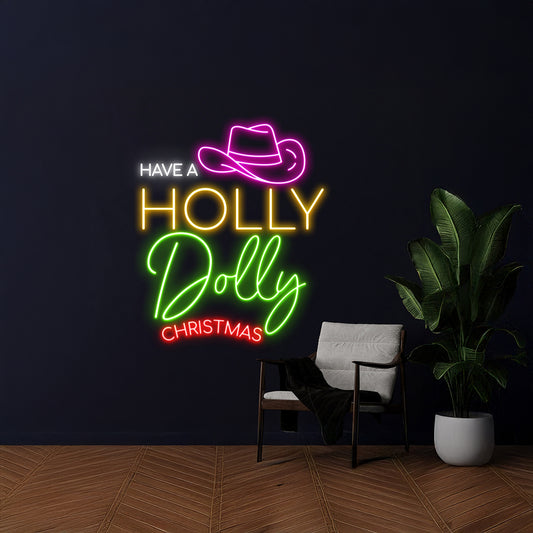 Merry Christmas Cowboy Hat Led Sign Room Wall Decor