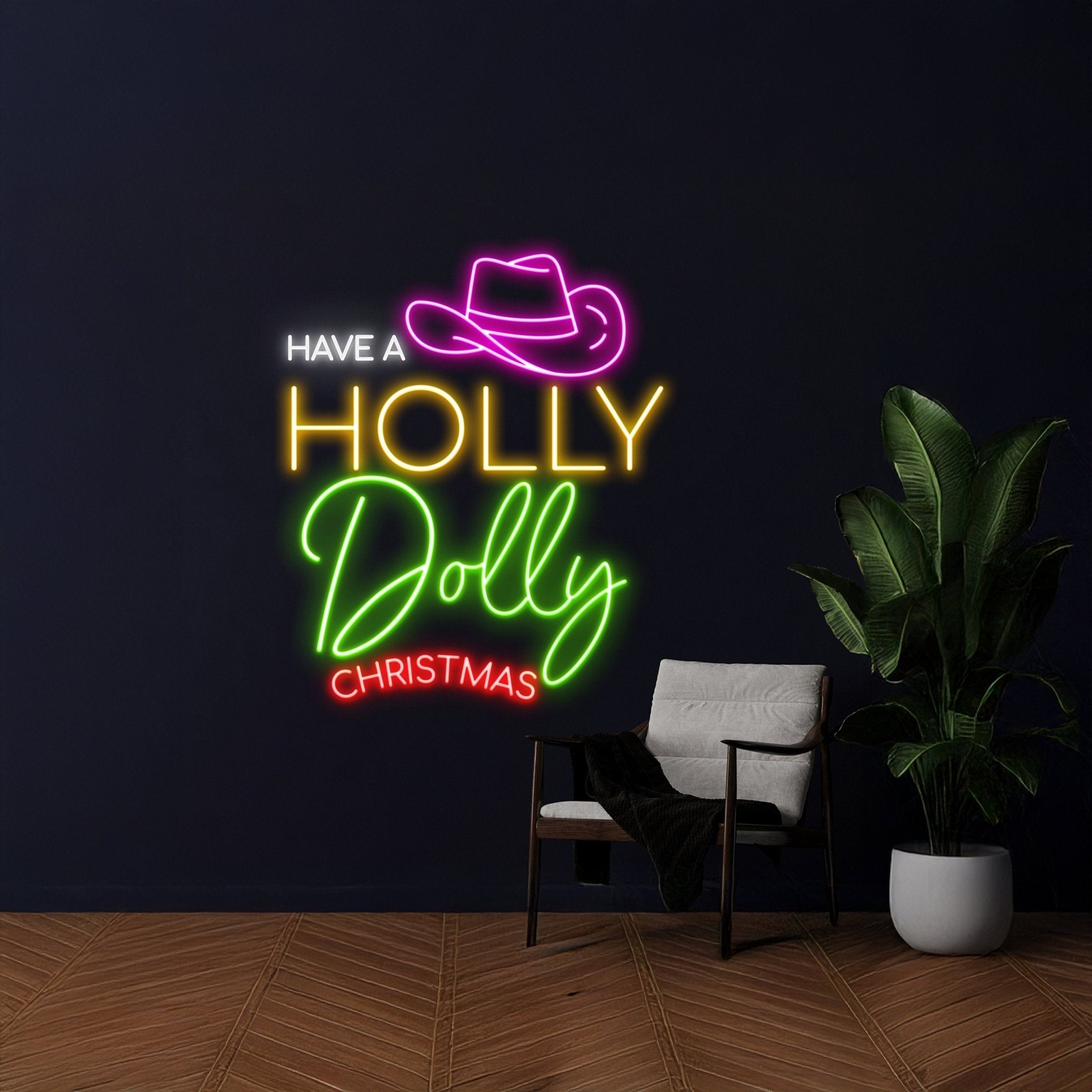 Merry Christmas Cowboy Hat Led Sign Room Wall Decor - Shineneon