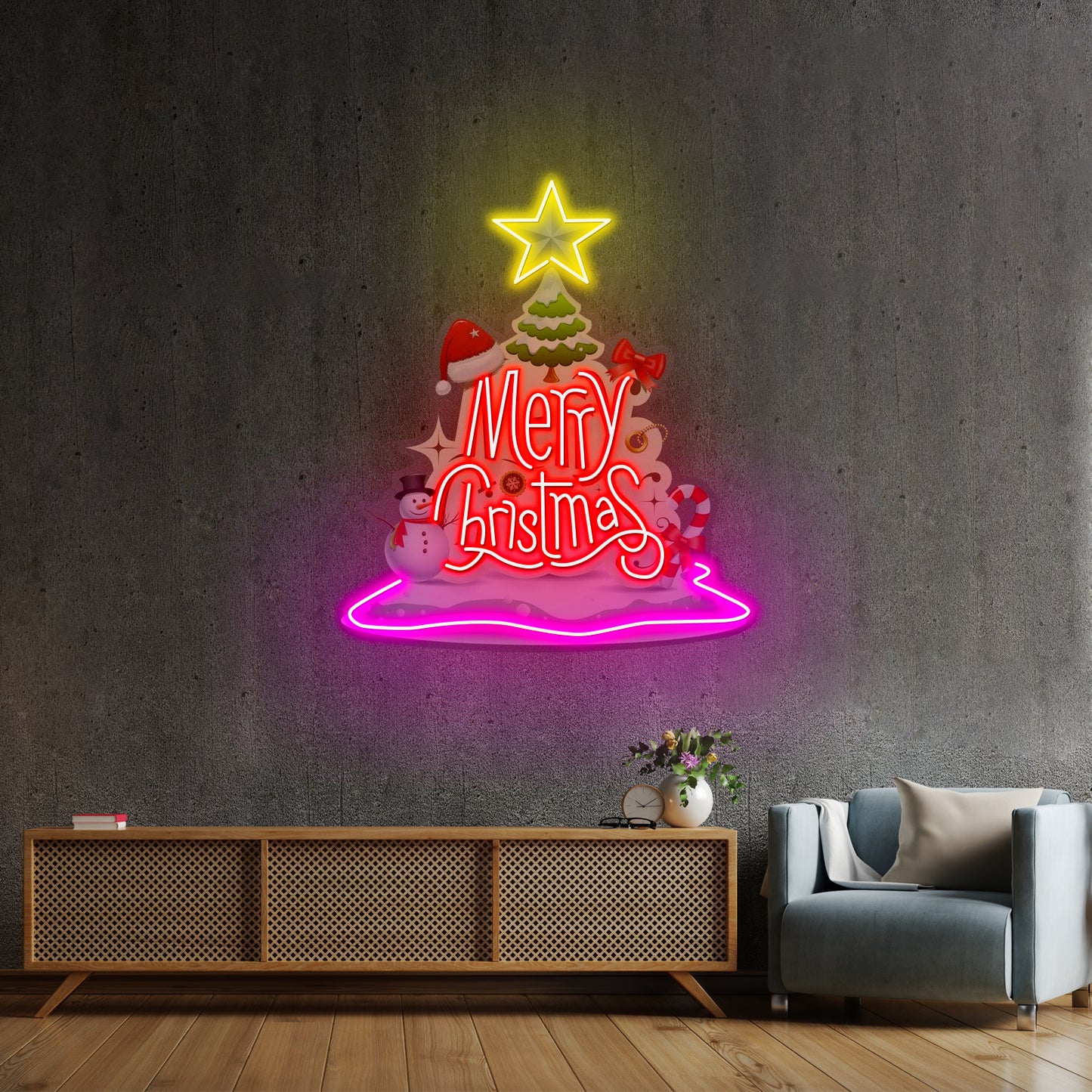 Merry Christmas Led Neon Acrylic Artwork For Sale