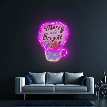 Merry Christmas Mug Neon Artwork For Sale