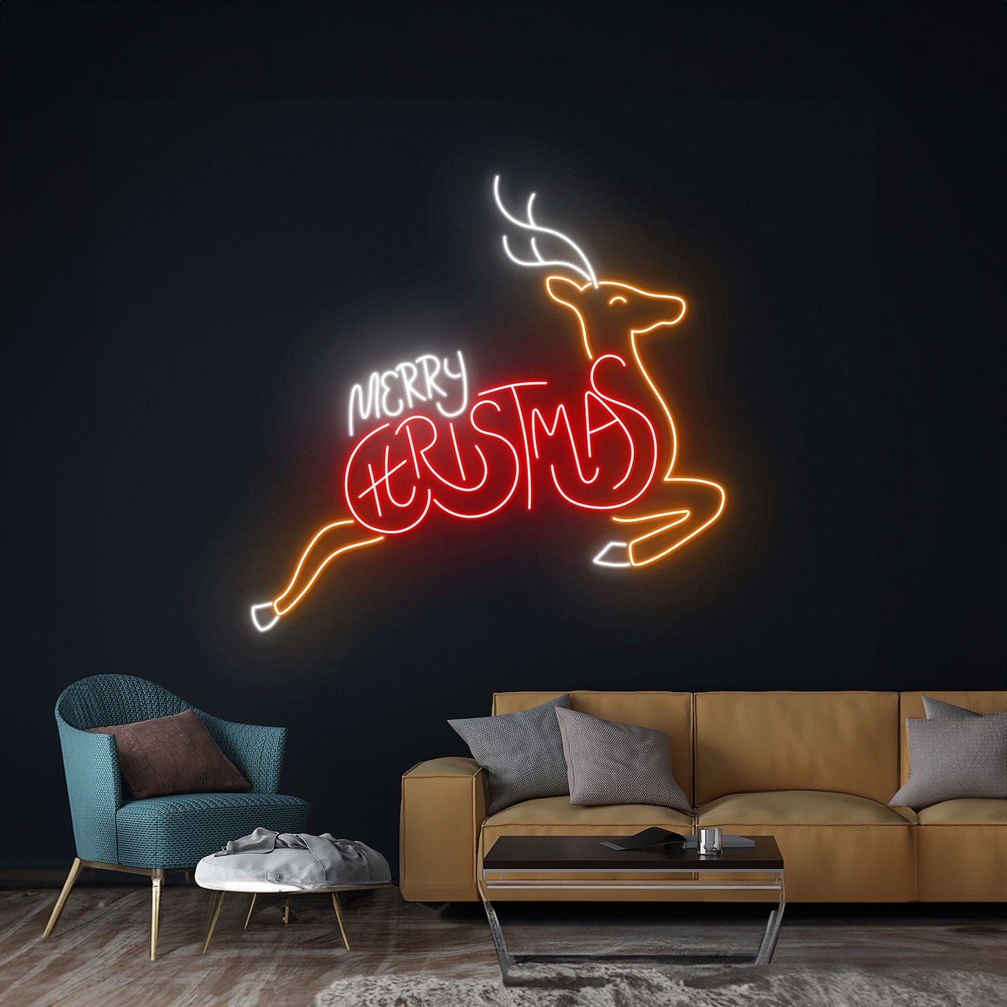 Merry Christmas Reindeer Neon Sign