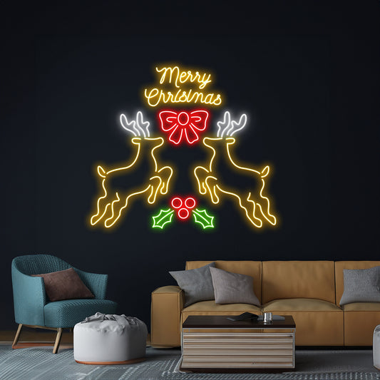 Merry Christmas Reindeer Neon Sign Room Wall Art Decor