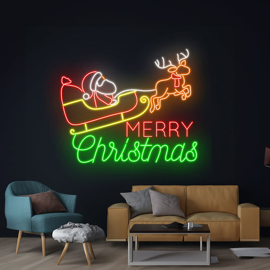 Merry Christmas Santa Claus Neon Sign Happy New Year Room Wall Decor