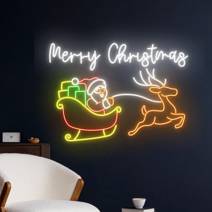 Merry Christmas Santa Claus Sleigh Reindeer Led Neon Sign | Shineneon