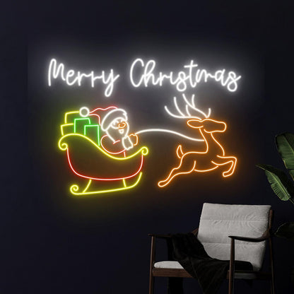 Merry Christmas Santa Claus Sleigh Reindeer Led Neon Sign | Shineneon