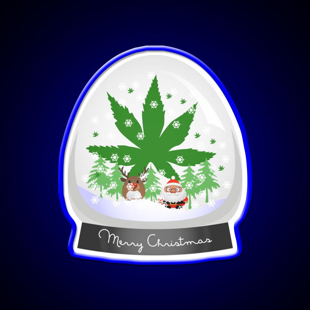 Merry Christmas Snow Globe Hemp Inspired Green Leaf Led Neon Sign Rgb Color - LED neon sign view 5