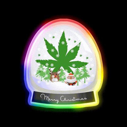 Merry Christmas Snow Globe Hemp Inspired Green Leaf Led Neon Sign Rgb Color - LED neon sign close-up detail