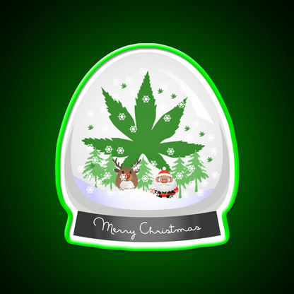 Merry Christmas Snow Globe Hemp Inspired Green Leaf Led Neon Sign Rgb Color - LED neon sign view 8