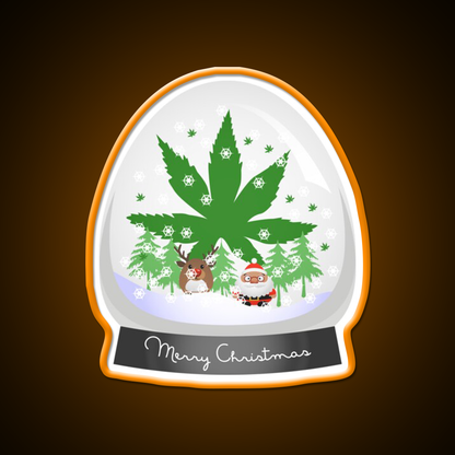 Merry Christmas Snow Globe Hemp Inspired Green Leaf Led Neon Sign Rgb Color - LED neon sign view 6