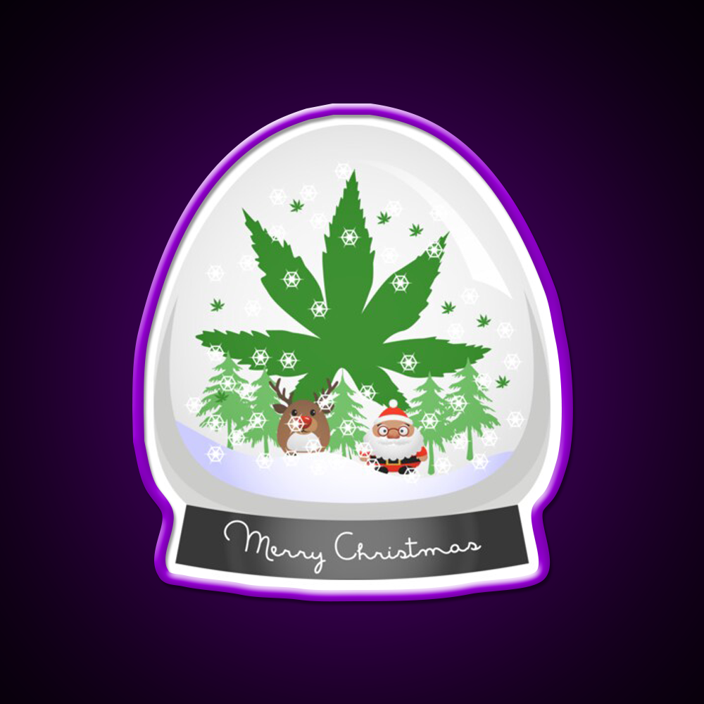 Merry Christmas Snow Globe Hemp Inspired Green Leaf Led Neon Sign Rgb Color - LED neon sign view 9