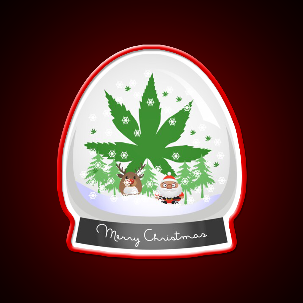 Merry Christmas Snow Globe Hemp Inspired Green Leaf Led Neon Sign Rgb Color - LED neon sign view 10