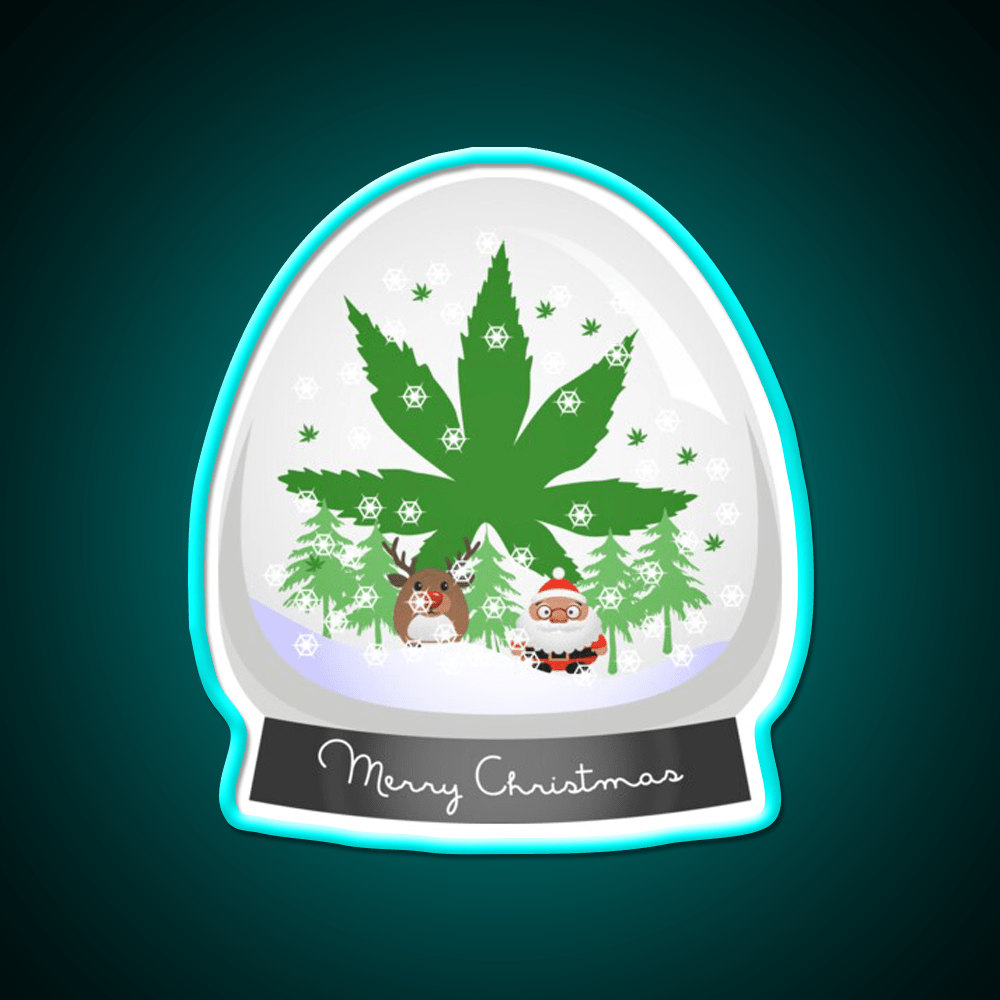 Merry Christmas Snow Globe Hemp Inspired Green Leaf Led Neon Sign Rgb Color - Shineneon