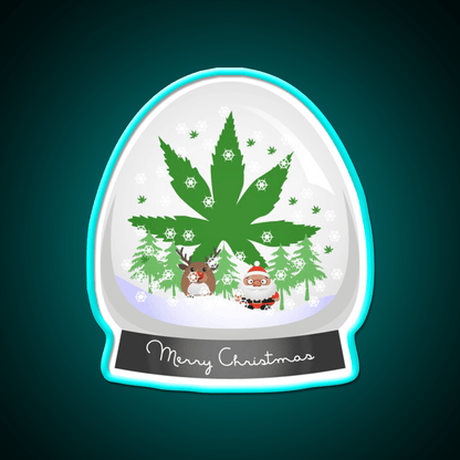 Merry Christmas Snow Globe Hemp Inspired Green Leaf Led Neon Sign Rgb Color - Shineneon