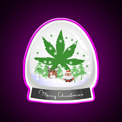 Merry Christmas Snow Globe Hemp Inspired Green Leaf Led Neon Sign Rgb Color - Shineneon