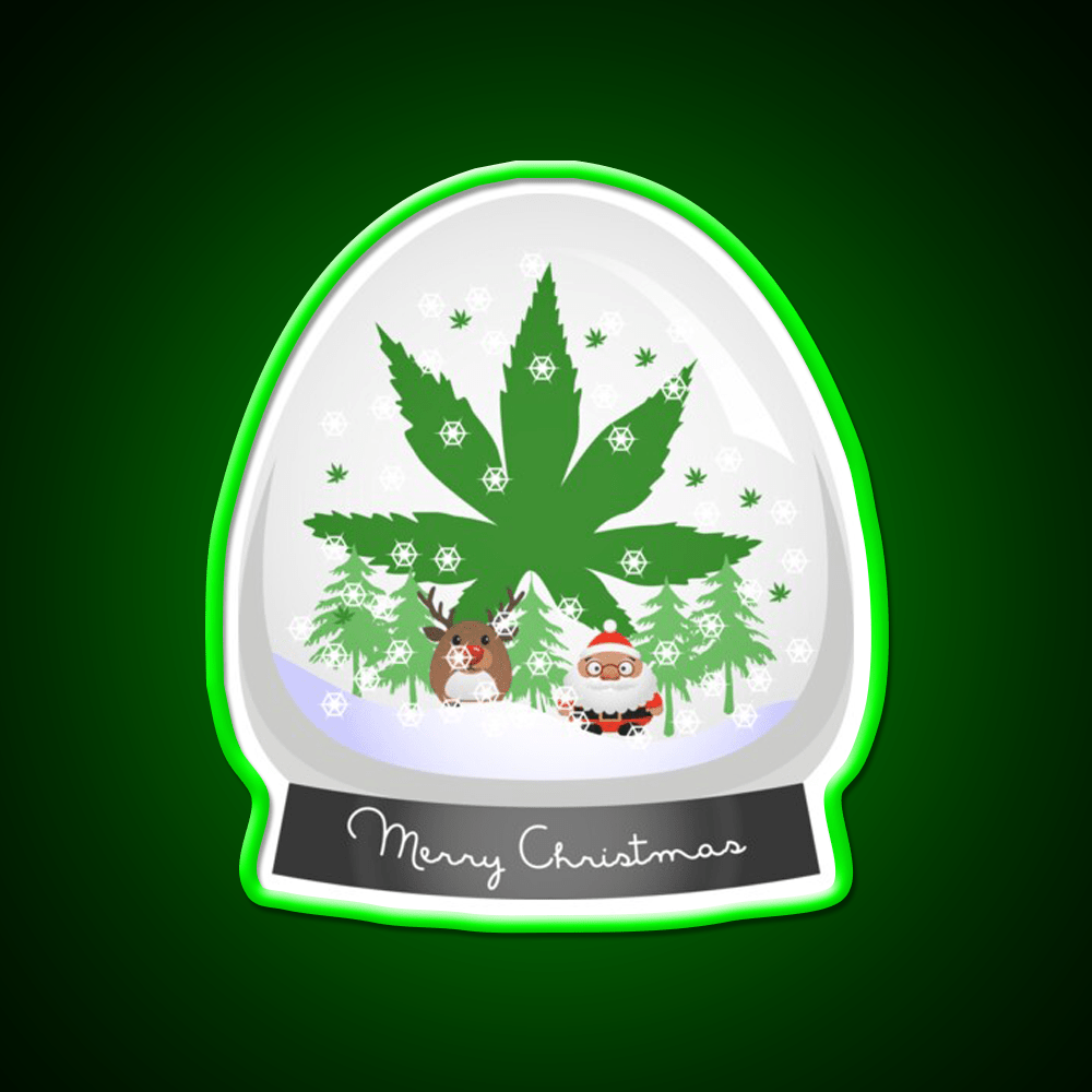 Merry Christmas Snow Globe Hemp Inspired Green Leaf Led Neon Sign Rgb Color - Shineneon