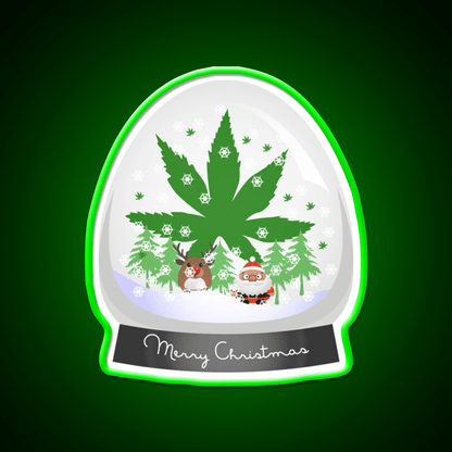Merry Christmas Snow Globe Hemp Inspired Green Leaf Led Neon Sign Rgb Color - Shineneon