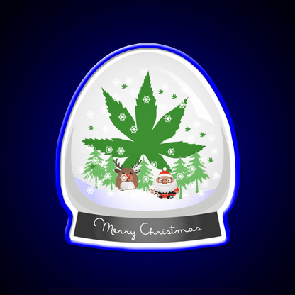 Merry Christmas Snow Globe Hemp Inspired Green Leaf Led Neon Sign Rgb Color - Shineneon