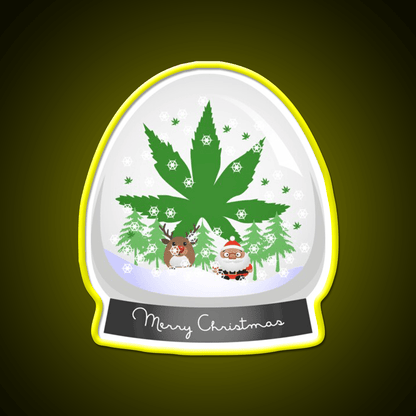 Merry Christmas Snow Globe Hemp Inspired Green Leaf Led Neon Sign Rgb Color - Shineneon