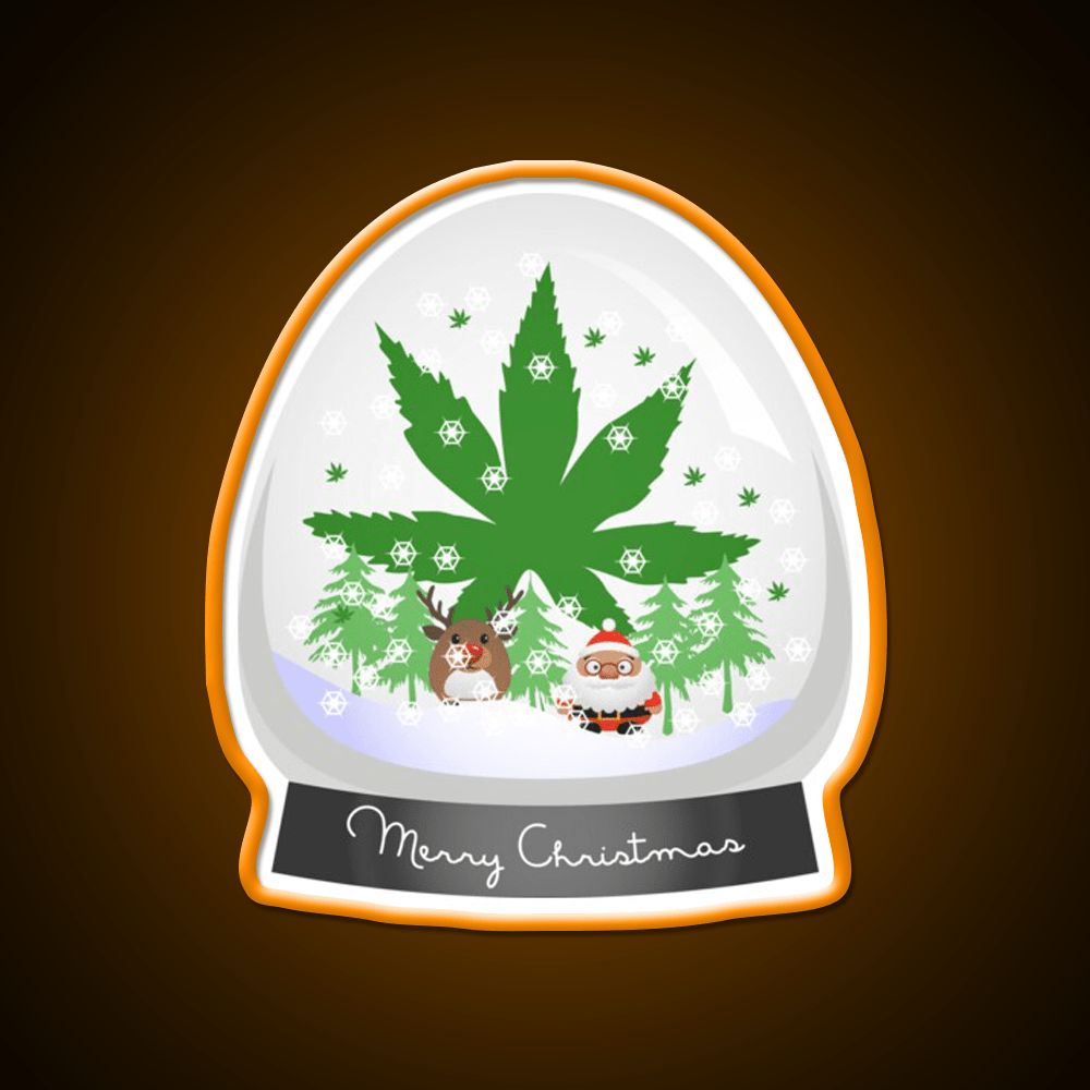 Merry Christmas Snow Globe Hemp Inspired Green Leaf Led Neon Sign Rgb Color - Shineneon