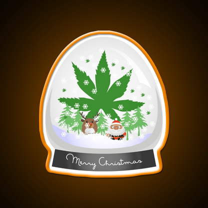 Merry Christmas Snow Globe Hemp Inspired Green Leaf Led Neon Sign Rgb Color - Shineneon