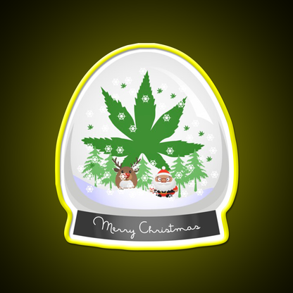 Merry Christmas Snow Globe Hemp Inspired Green Leaf Led Neon Sign Rgb Color - LED neon sign view 7