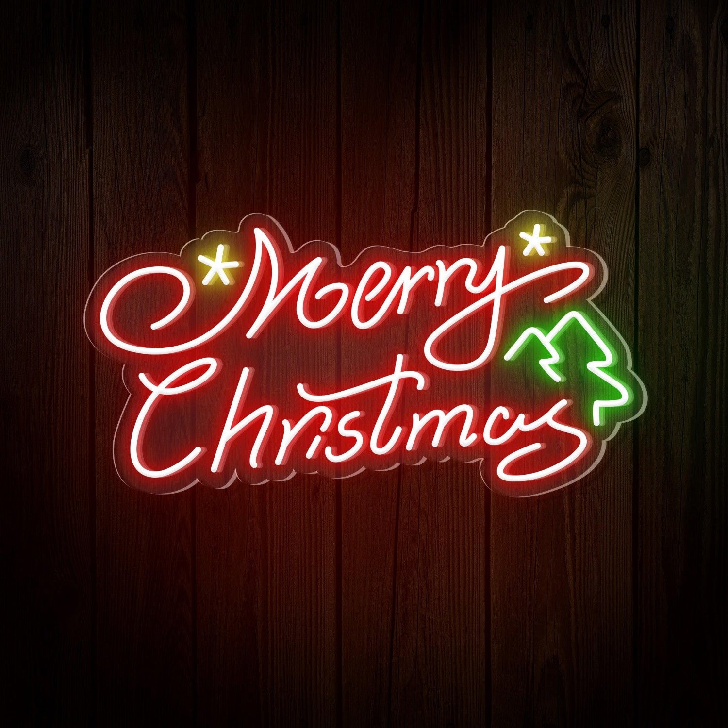 Merry Christmas Stars Trees Multicolor Led Neon Sign For Indoor Holiday Decor | Shineneon