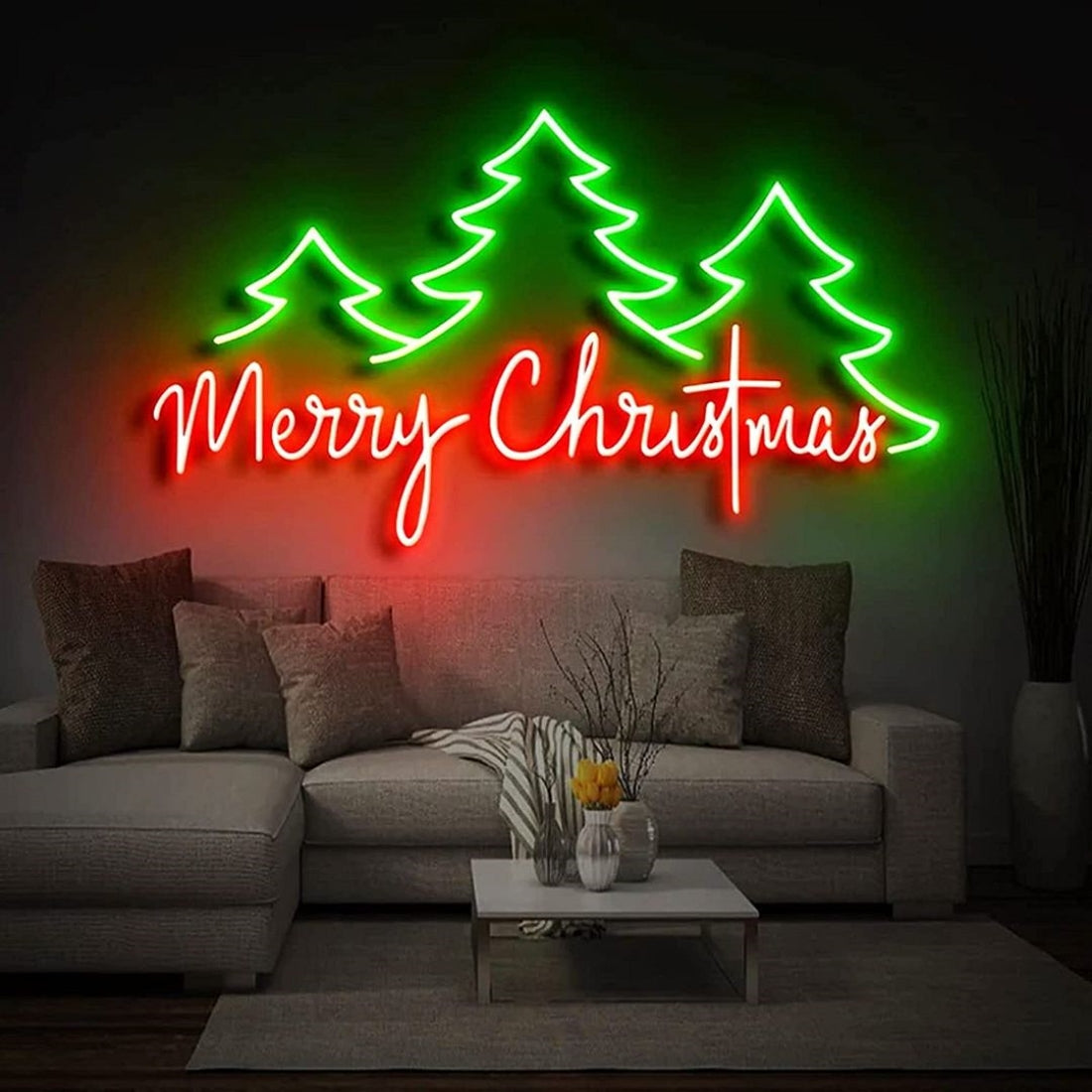 Merry Christmas Tree Led Sign Business Neon Signs Wall Art