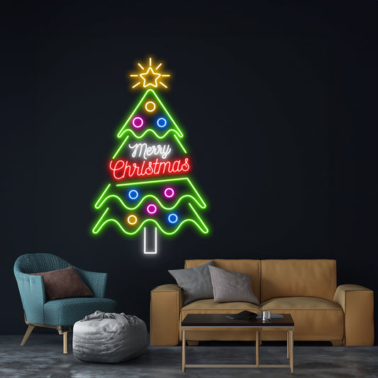 Merry Christmas Tree Neon Sign Holiday Season Celebrate Sign