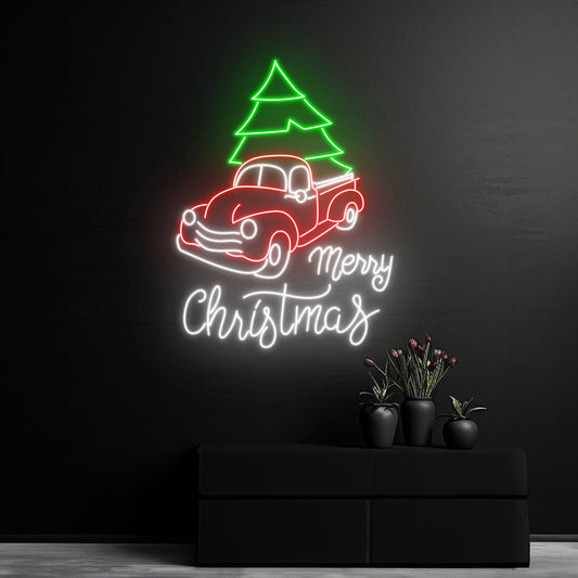 Merry Christmas Truck Neon Sign Happy New Year Room Wall Art Decor