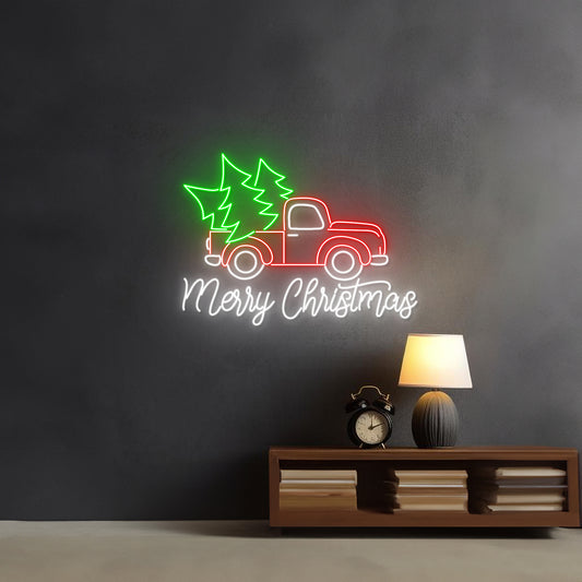 Merry Christmas Truck Neon Sign Happy New Year Room Wall Art Decoration