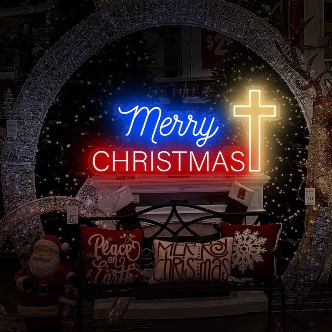 Merry Christmas With Cross Led Sign Business Neon Sign - Shineneon