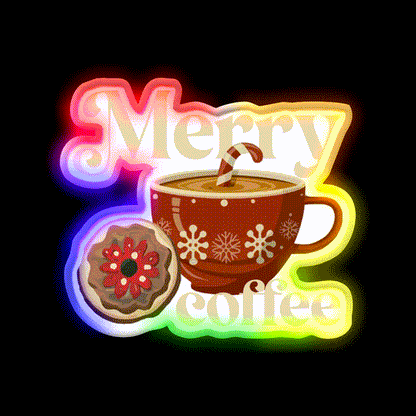 Merry Coffee Christmas Breakfast Cafe Led Neon Sign Espresso Bar Art Rgb Color