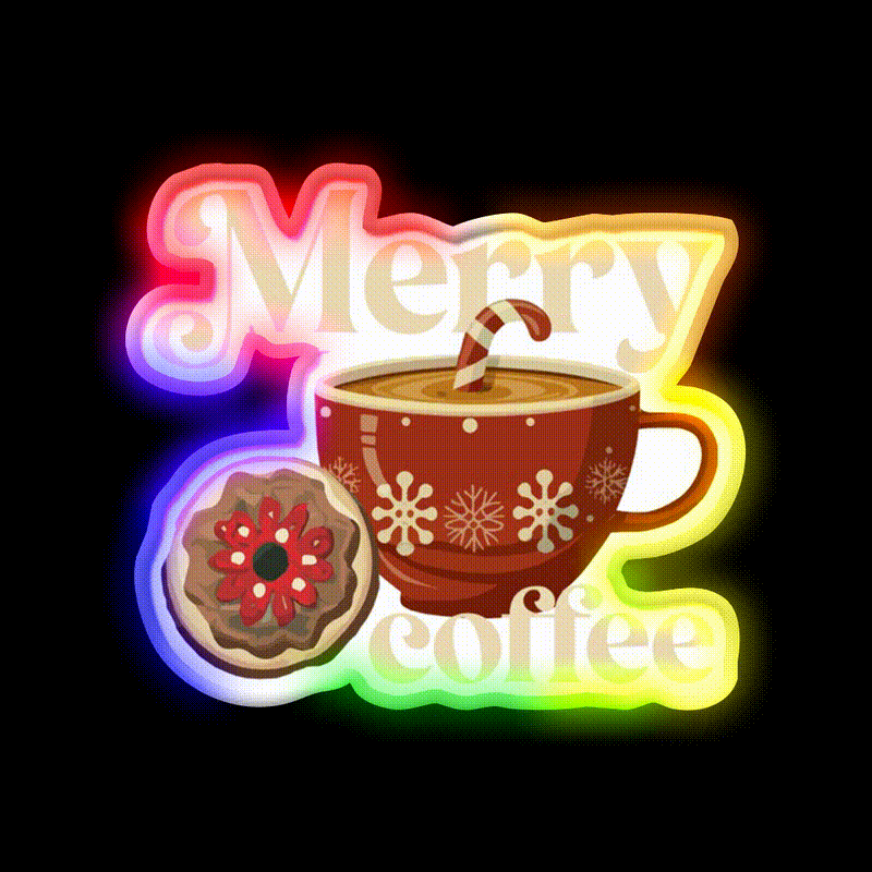 Merry Coffee Christmas Breakfast Cafe Led Neon Sign Espresso Bar Art Rgb Color