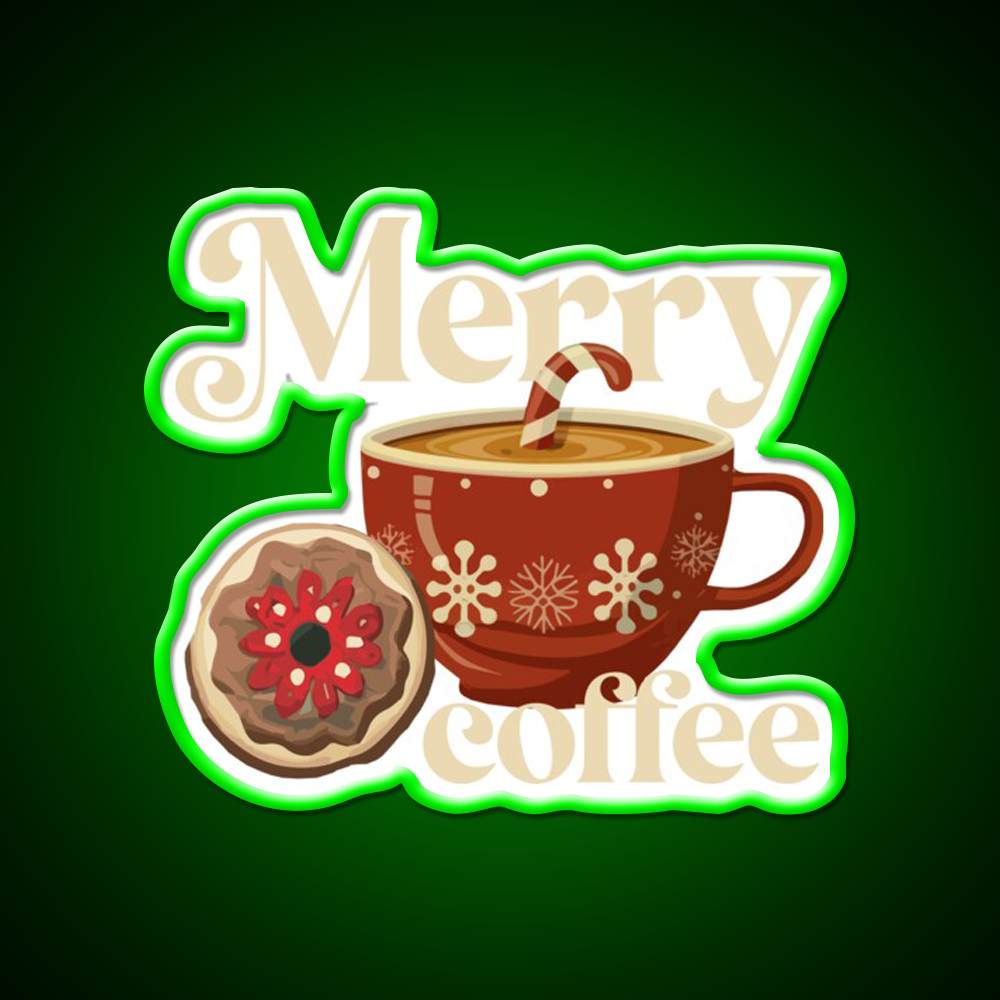Merry Coffee Christmas Breakfast Cafe Led Neon Sign Espresso Bar Art Rgb Color