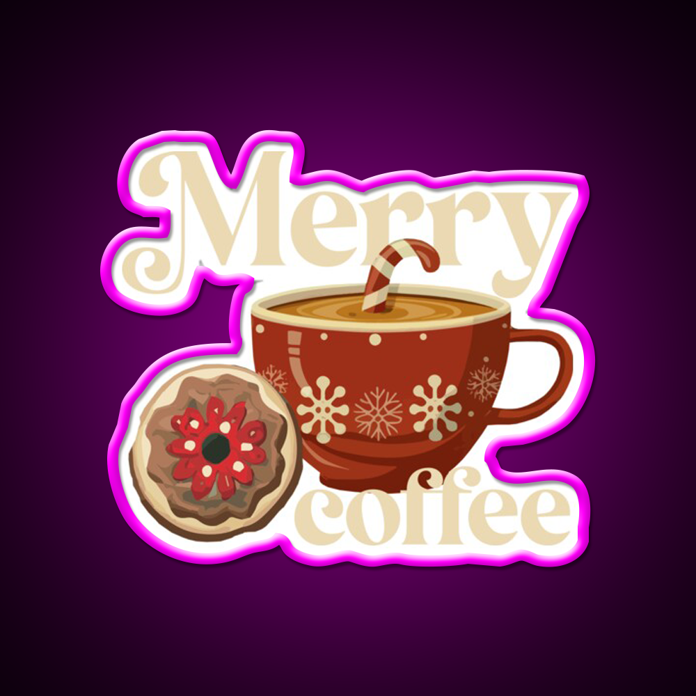 Merry Coffee Christmas Breakfast Cafe Led Neon Sign Espresso Bar Art Rgb Color