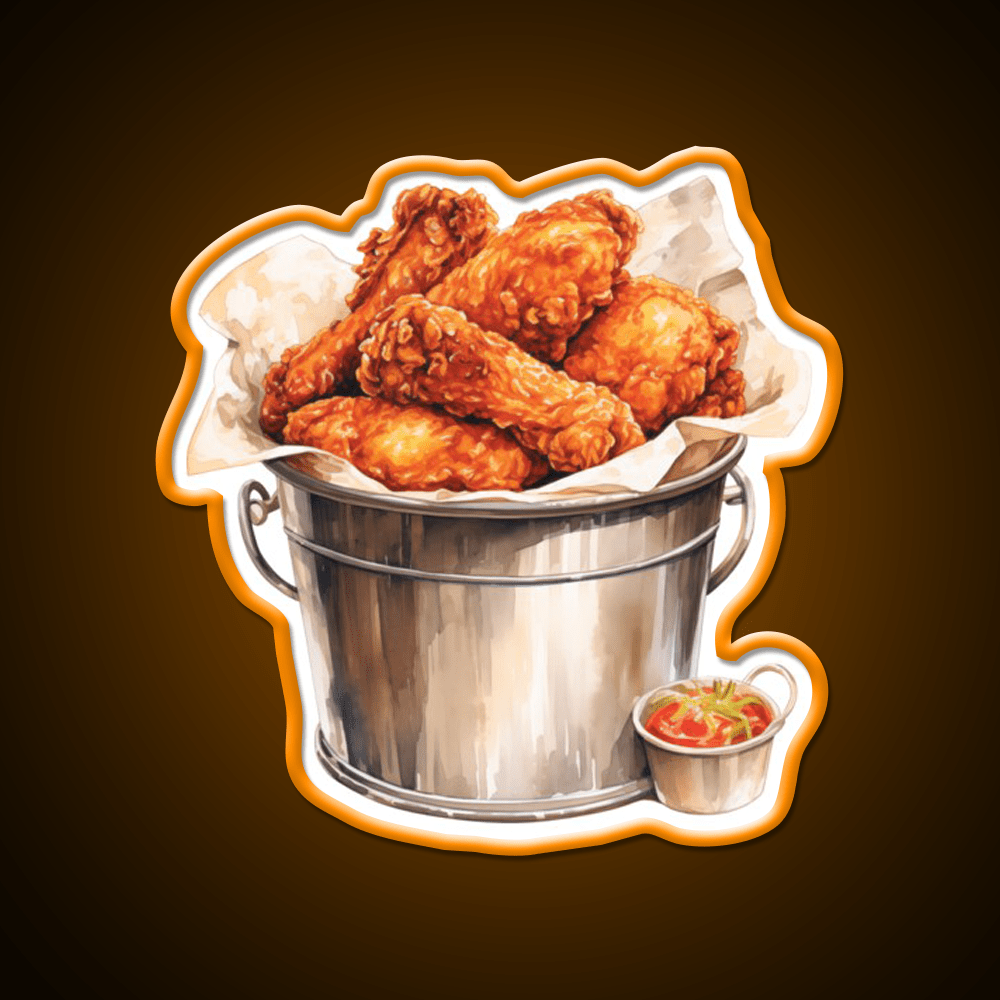 Metal Bucket Of Fried Crispy Fast Food Led Neon Sign For Burger Place Rgb Color - Shineneon