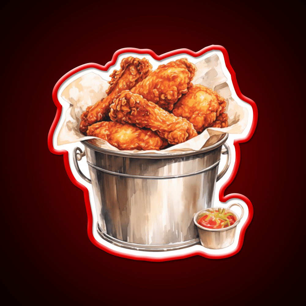 Metal Bucket Of Fried Crispy Fast Food Led Neon Sign For Burger Place Rgb Color - Shineneon