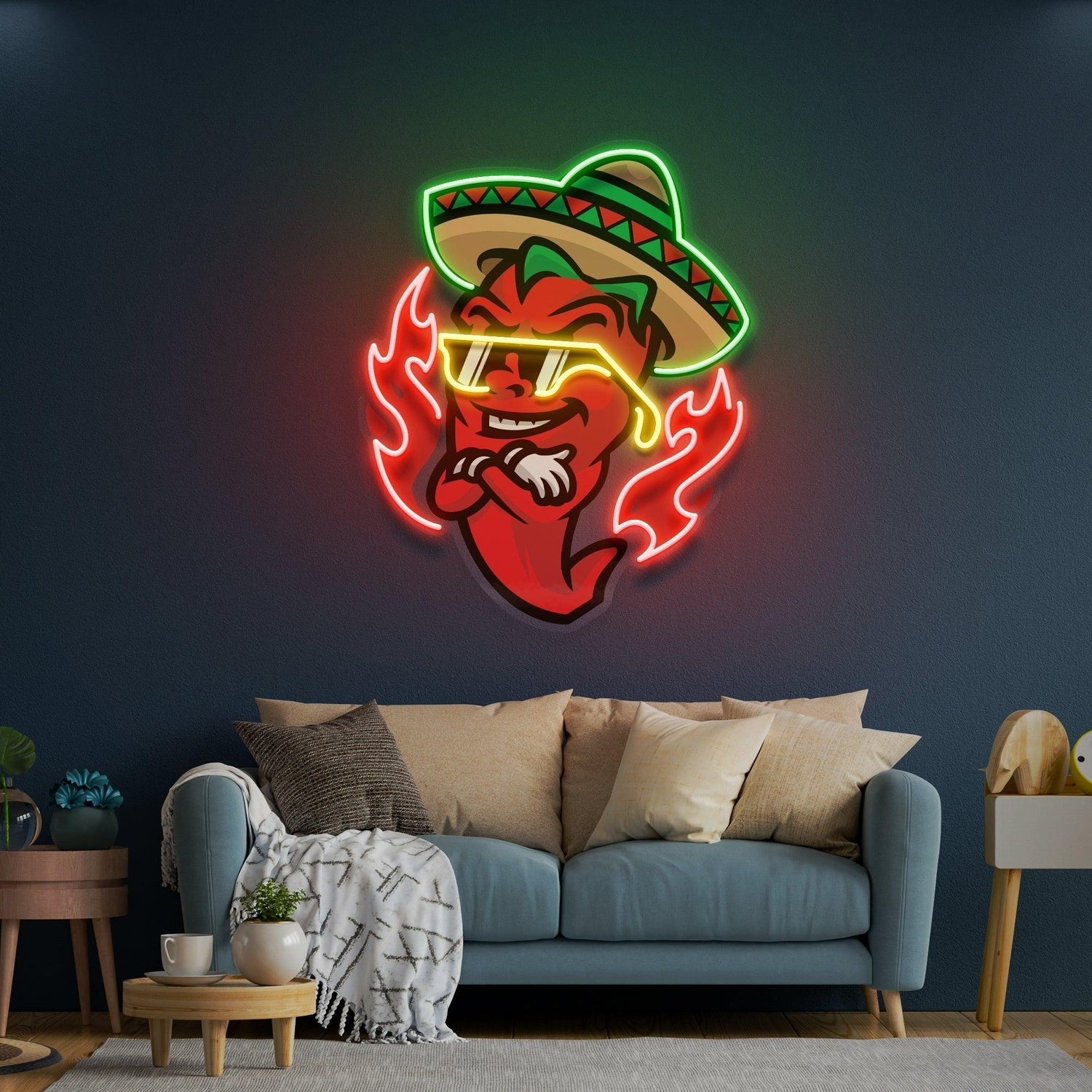 Mexican Chili Pepper Cartoon Uv Printed Led Neon Sign Artwork For Themed Eateries Bars | Shineneon