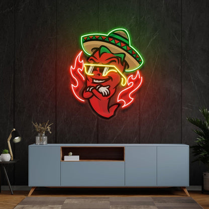 Mexican Chili Pepper Cartoon Uv Printed Led Neon Sign Artwork For Themed Eateries Bars | Shineneon