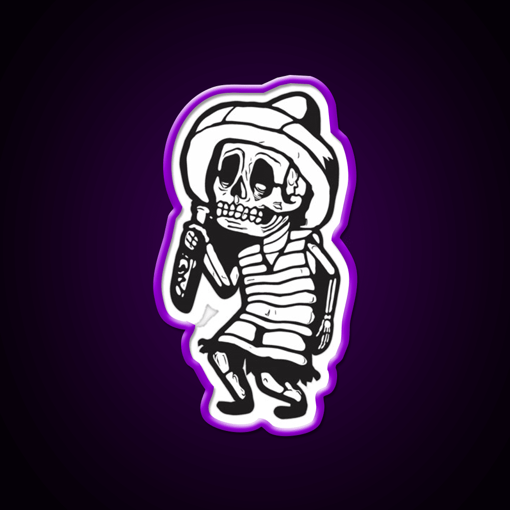 Mexican Drunk Skeleton Party Drink Tequila Led Neon Sign Rgb Color - Shineneon