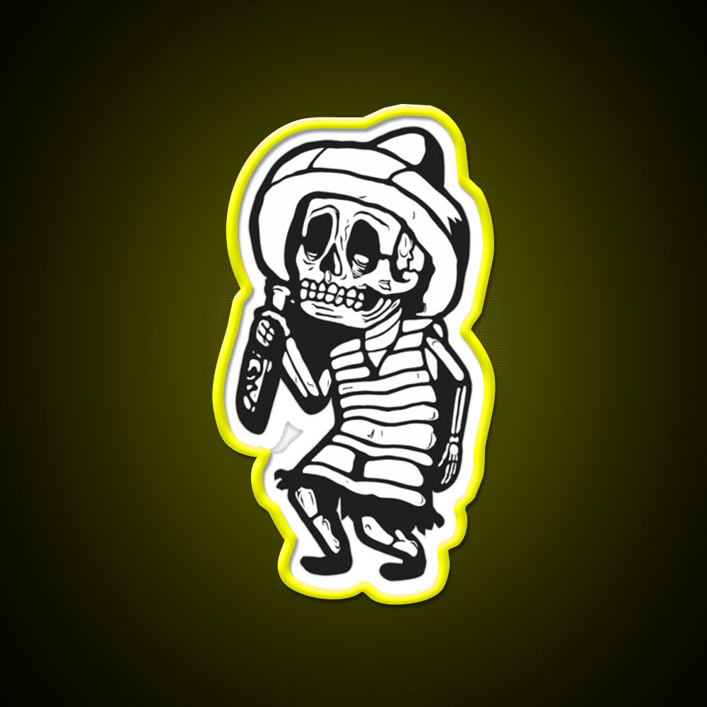 Mexican Drunk Skeleton Party Drink Tequila Led Neon Sign Rgb Color - Custom LED neon sign front view