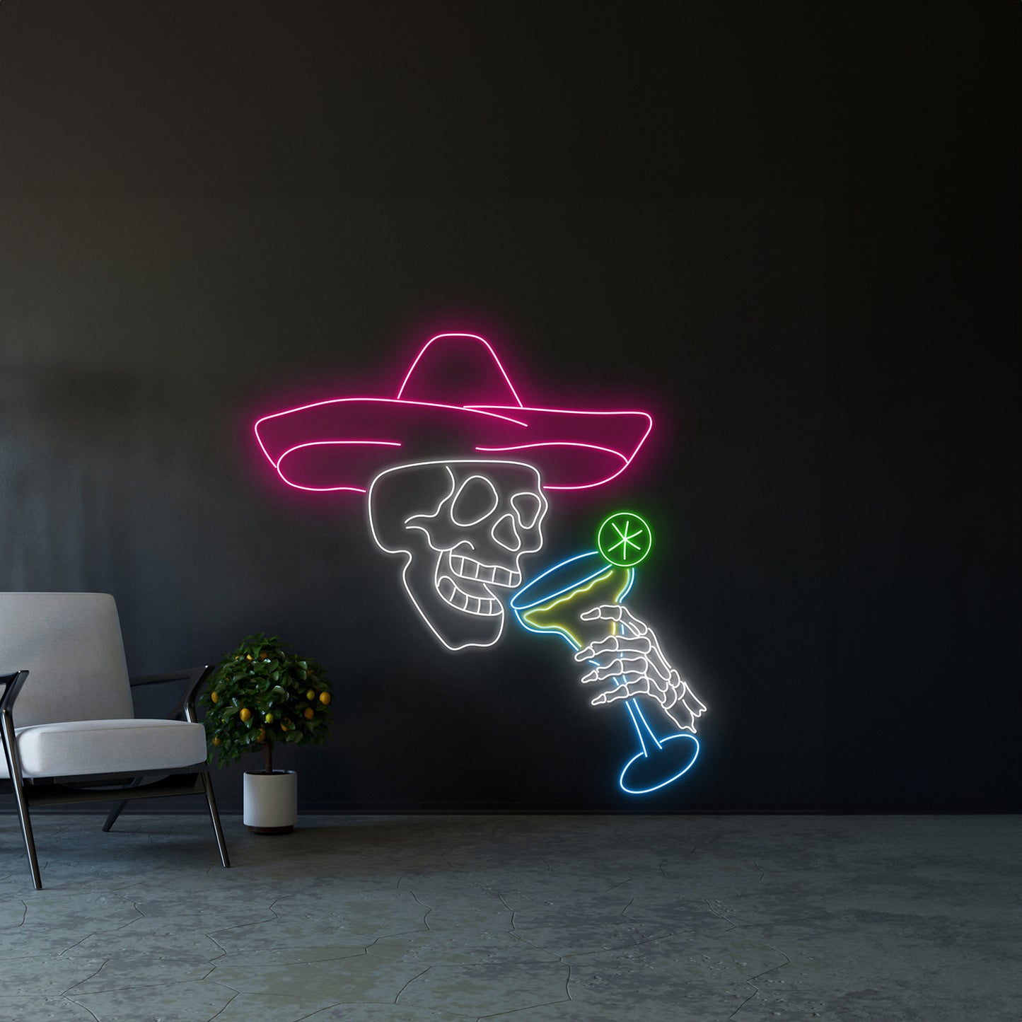 Mexican Skeleton Drink Margarita Led Sign