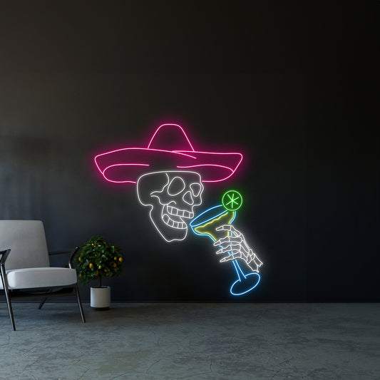 Mexican Skeleton Drink Margarita Led Sign