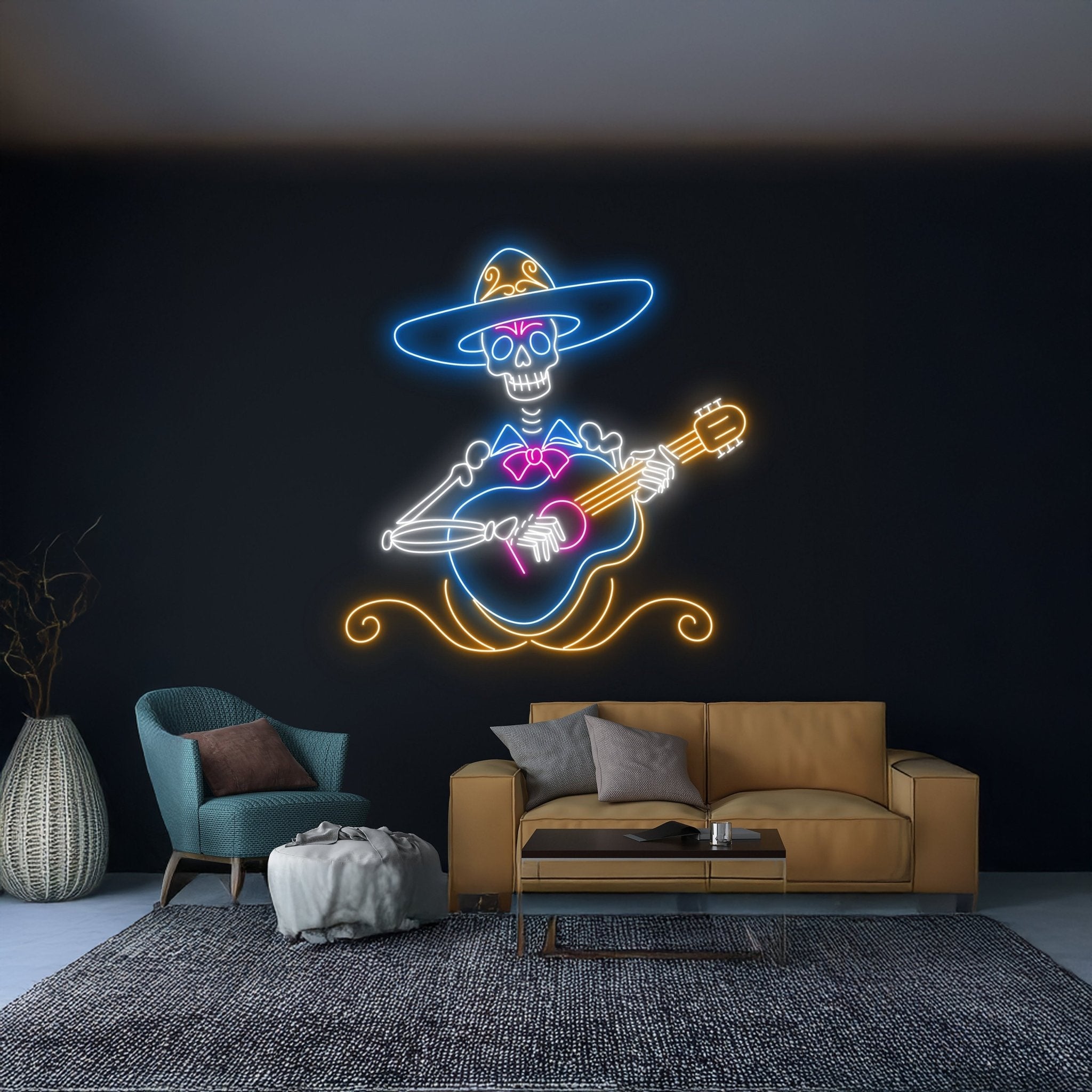 Mexican Skeleton Playing Guitar Led Neon Sign - Shineneon